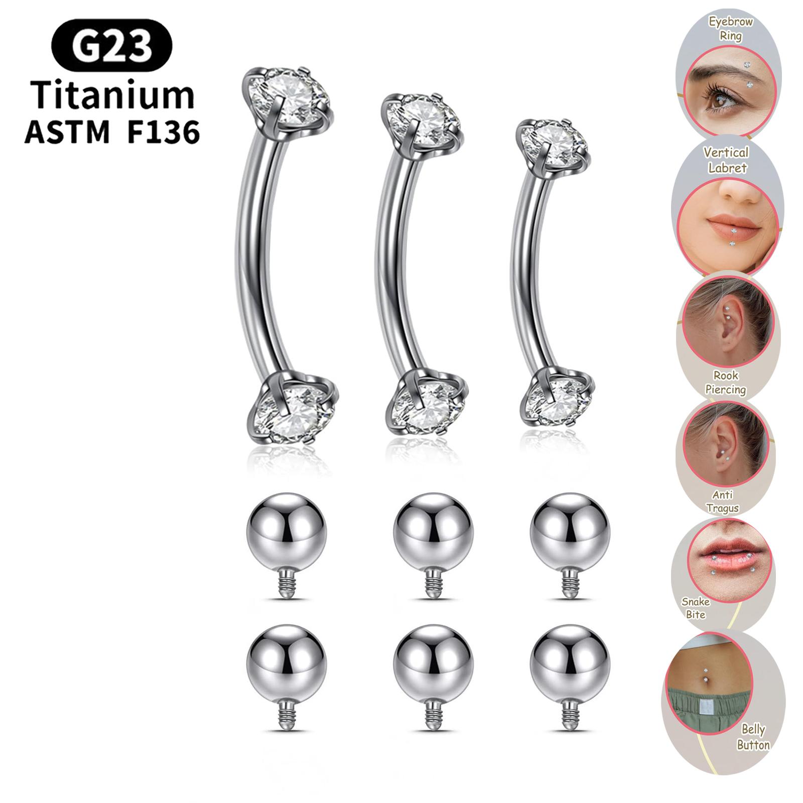 Body Jewelry Vertical Labret - 16G 6-10MM Titanium CZ Internally Thread
