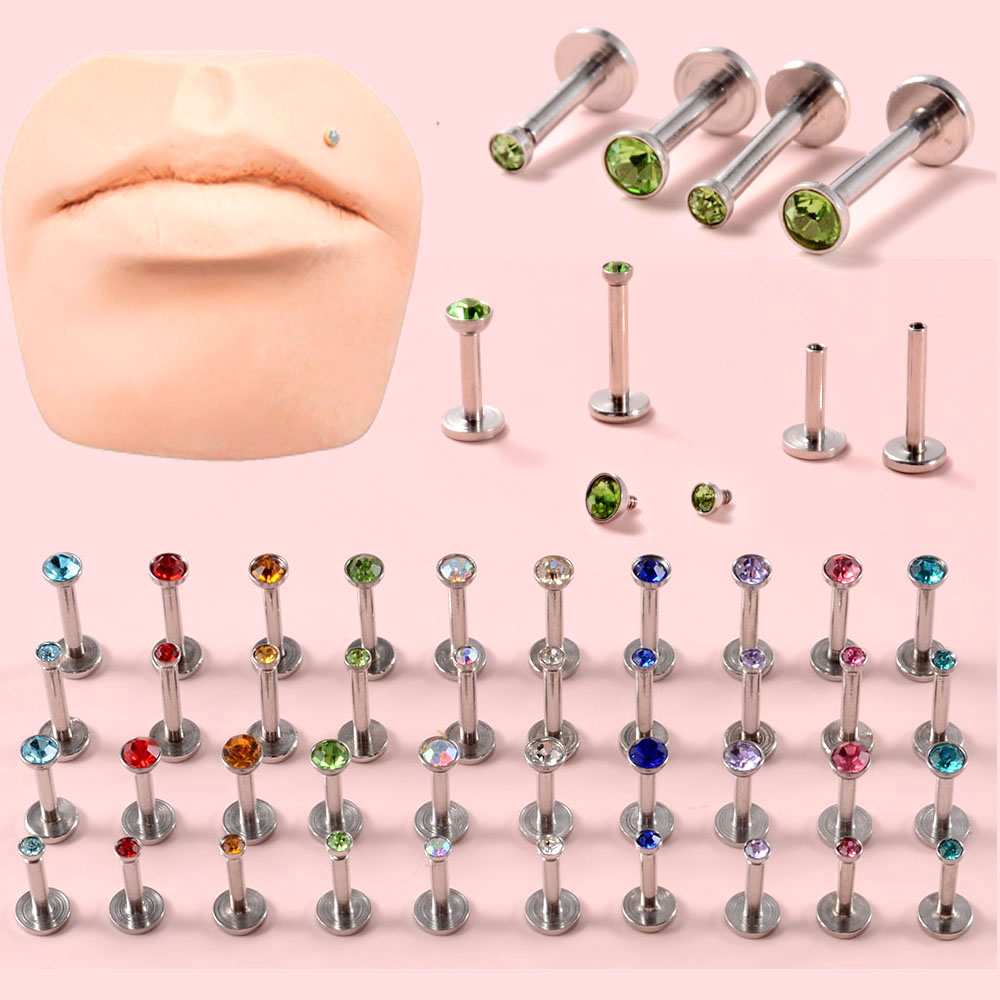 Body Jewelry Internally Threaded - 4PCS CZ Gem Labret 316L Surgical
