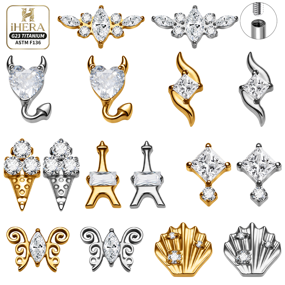Body Jewelry Vertical Labret - G23 Titanium Labret Segment Heart Eiffel