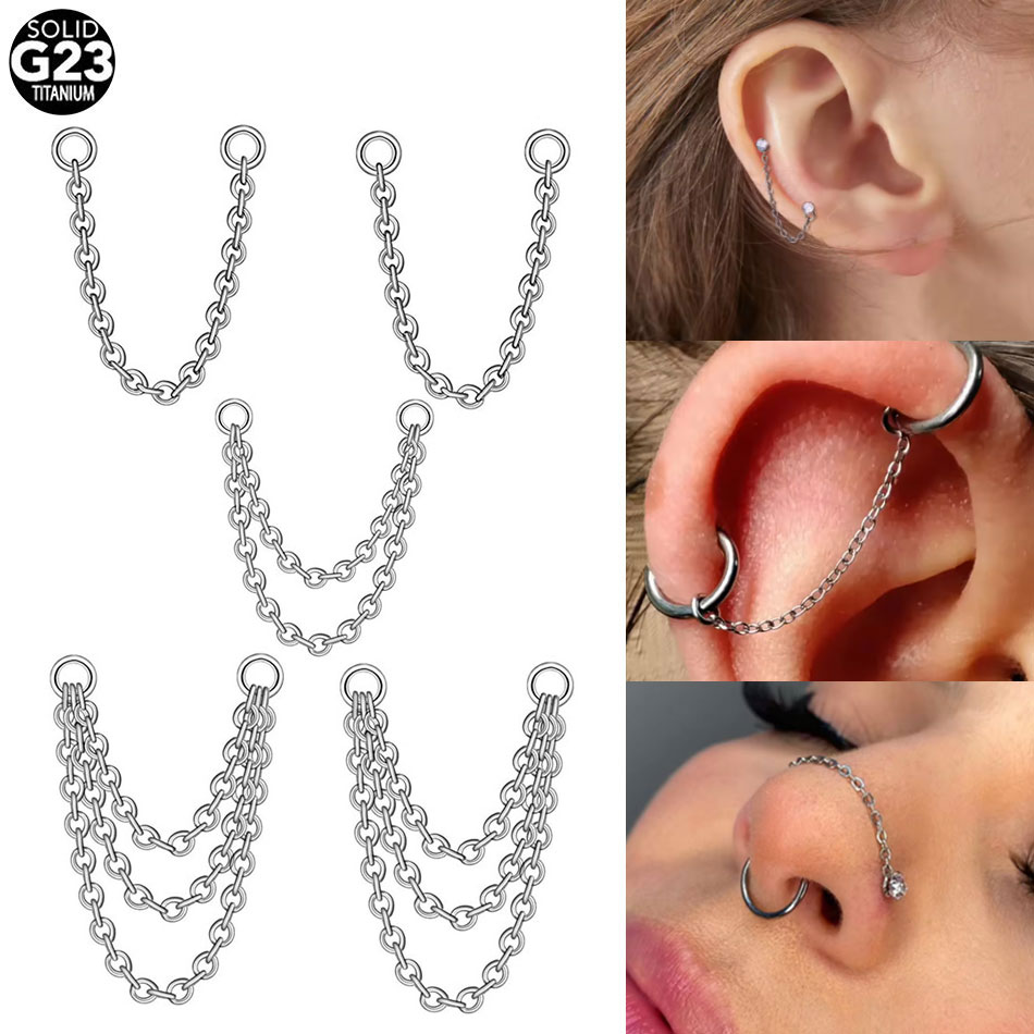 Body Jewelry Industrial - 1/5PCS Titanium Double Chain for Nose