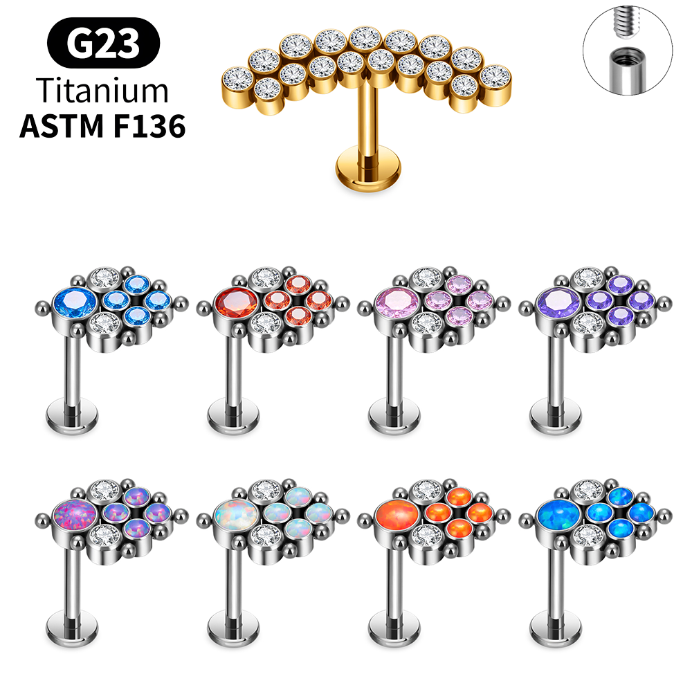 Body Jewelry Vertical Labret - Titanium Arc Opal Labret Packs Helix