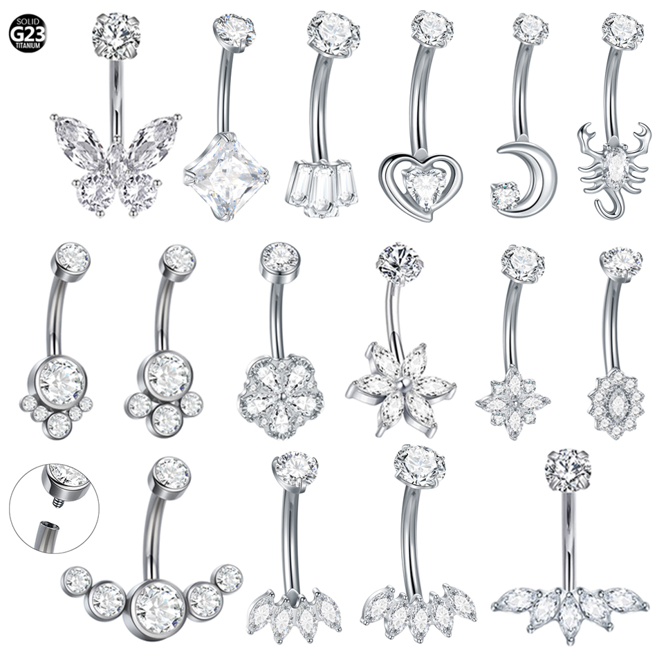 1Pc Titanium Zircon Belly Ring - огляд і ціна Body Jewelry Internally Threaded