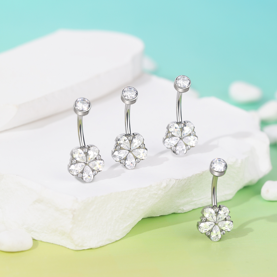 1Pc Titanium Zircon Belly Ring - огляд і ціна Body Jewelry Internally Threaded
