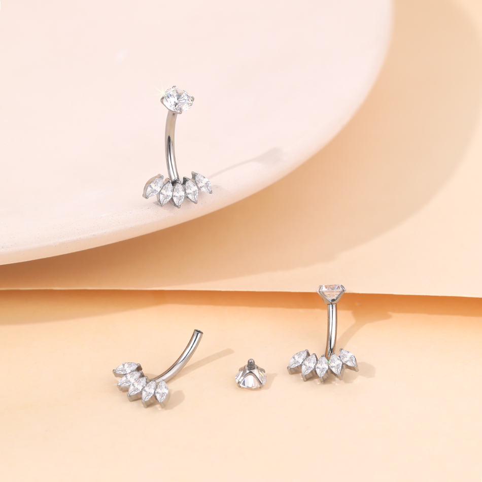 1Pc Titanium Zircon Belly Ring - огляд і ціна Body Jewelry Internally Threaded