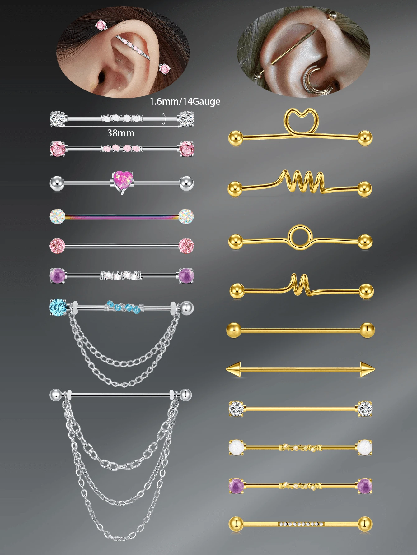 14G 38Mm Gold Industrial Barbe - огляд і ціна Body Jewelry Industrial