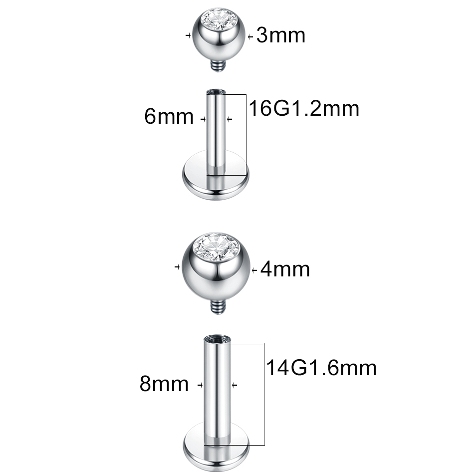 G23 Titanium Labret Piercing L - огляд і ціна Body Jewelry Internally Threaded