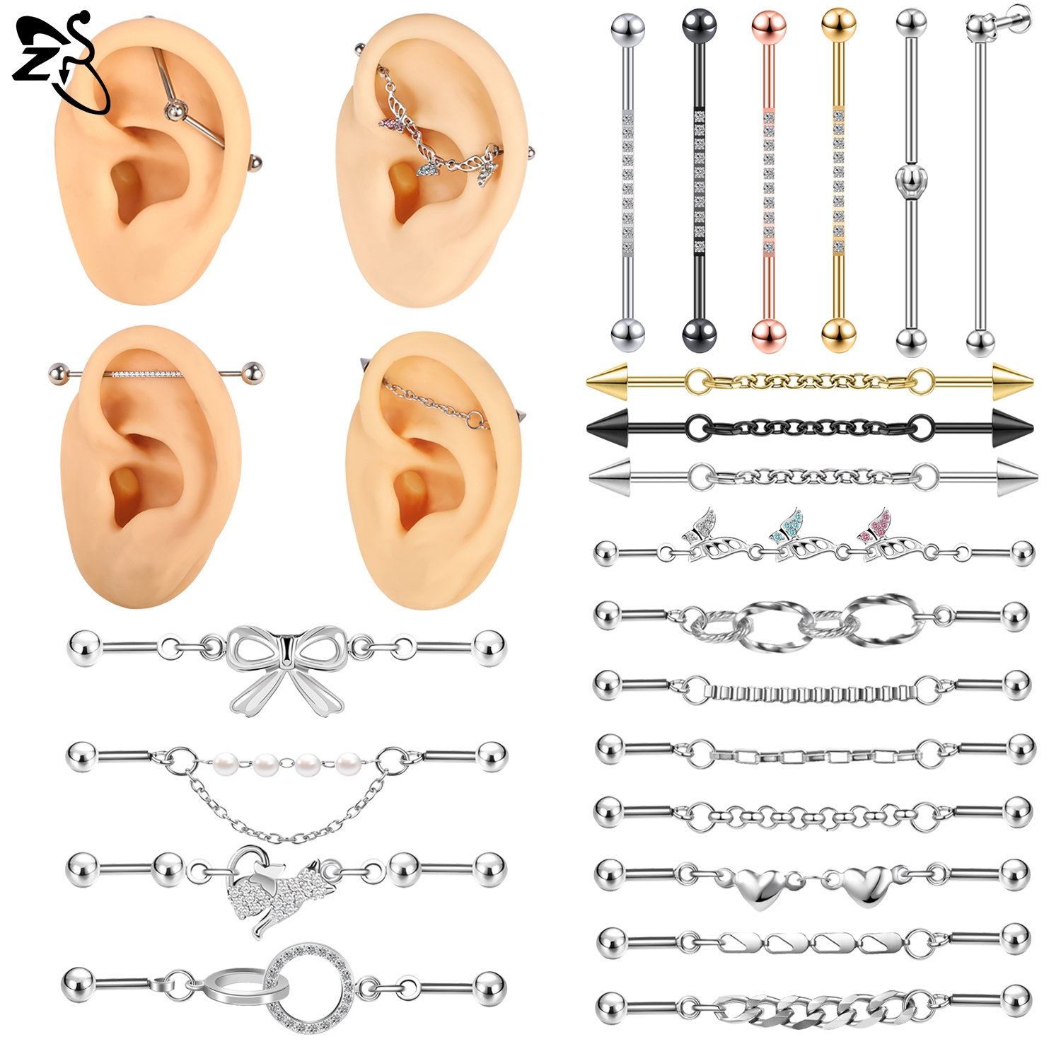 ZS 1 Piece 14/16G Stainless St - огляд і ціна Industrial Barbell Long