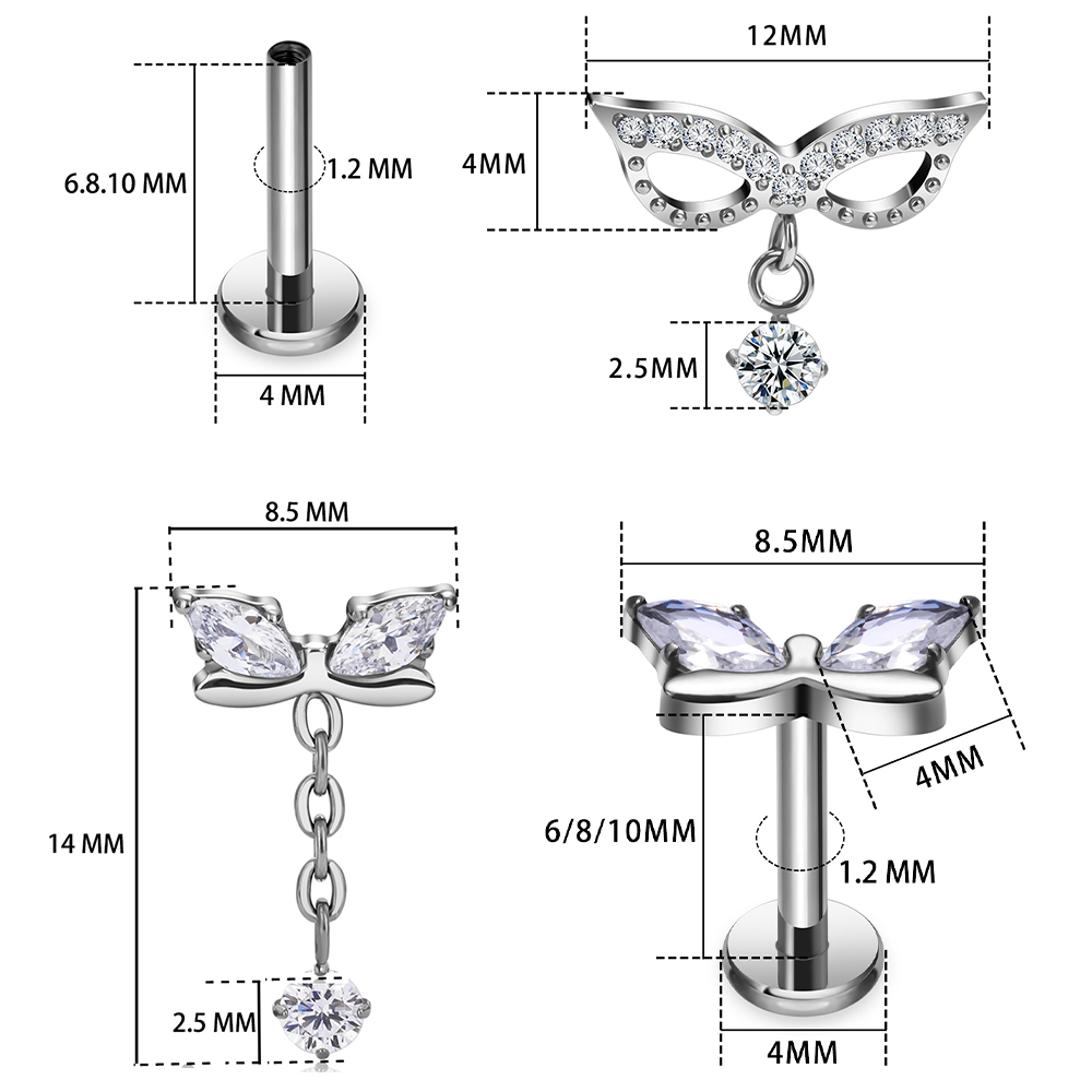 G23 Titanium Butterfly Tassel  - огляд і ціна Body Jewelry Vertical Labret